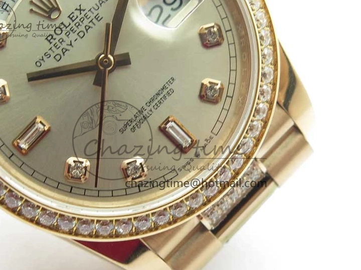 Bracelet Day-Date Dial Silver on Crystal RG A2836 Best Edition 128235 Marker Crystal BP President 36mm RG 0511